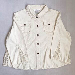 Vintage 90s Fairycore Shabby Chic White Crochet Floral Embroidered Denim Jacket